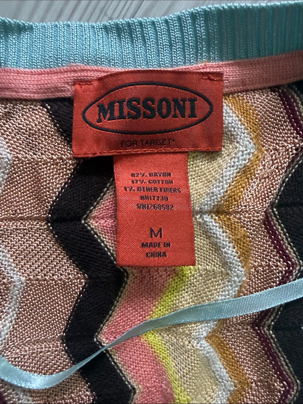 Missoni Multicolor Zigzag Knit Cardigan with Light Blue Trim - Picture 2 of 4